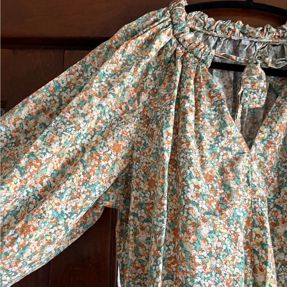 Rails Amal Relaxed Tie Neck in Cassia Multicolor Cotton Blend Floral Blouse